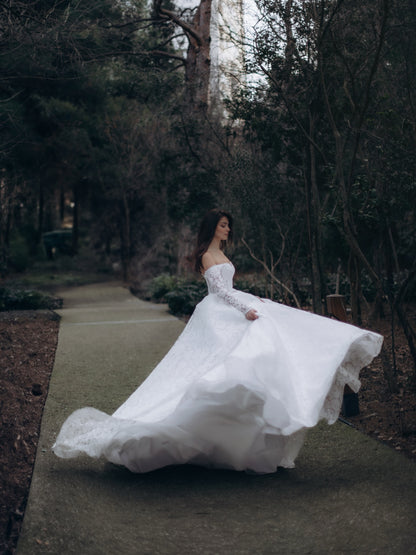 Off-the-Shoulder Lace Ball Gown Wedding Dress