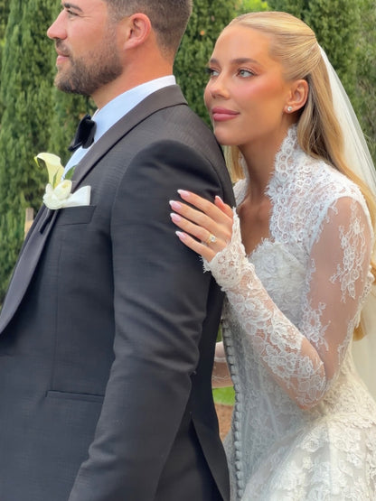 Lace Long Sleeve Corset Ball Gown Wedding Dress