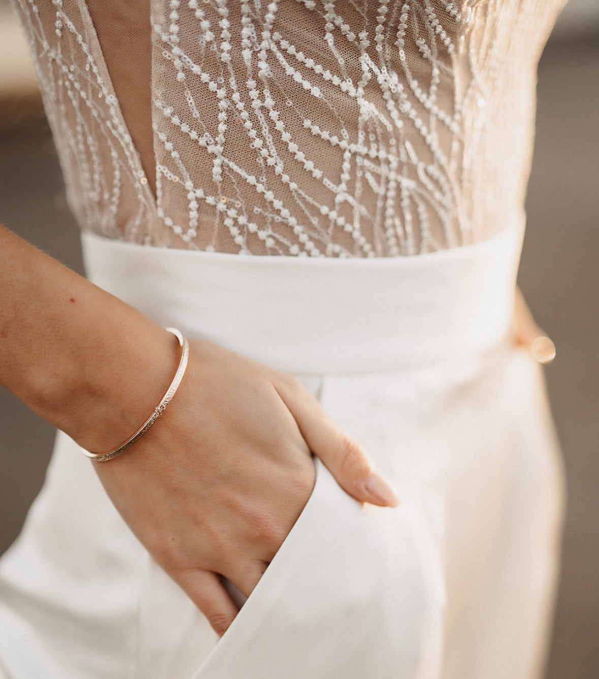 Beaded V-Neck Bridal Jumpsuit with Wide-Leg Pants