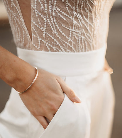Beaded V-Neck Bridal Jumpsuit with Wide-Leg Pants