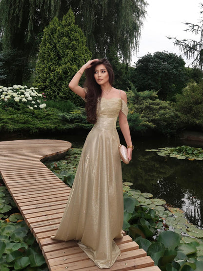 Glitter Corset Back A-Line Evening Gown