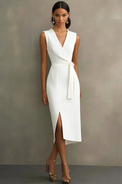 Sleeveless Wrap V-Neck Midi Dress with Waist Tie
