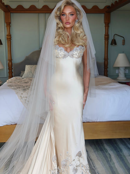 Embellished Strapless Trumpet Wedding Dress