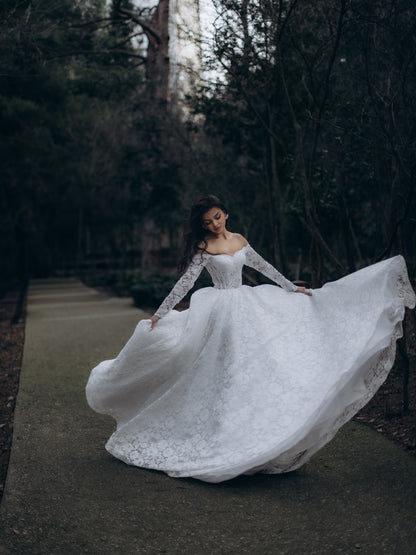 Off-the-Shoulder Lace Ball Gown Wedding Dress