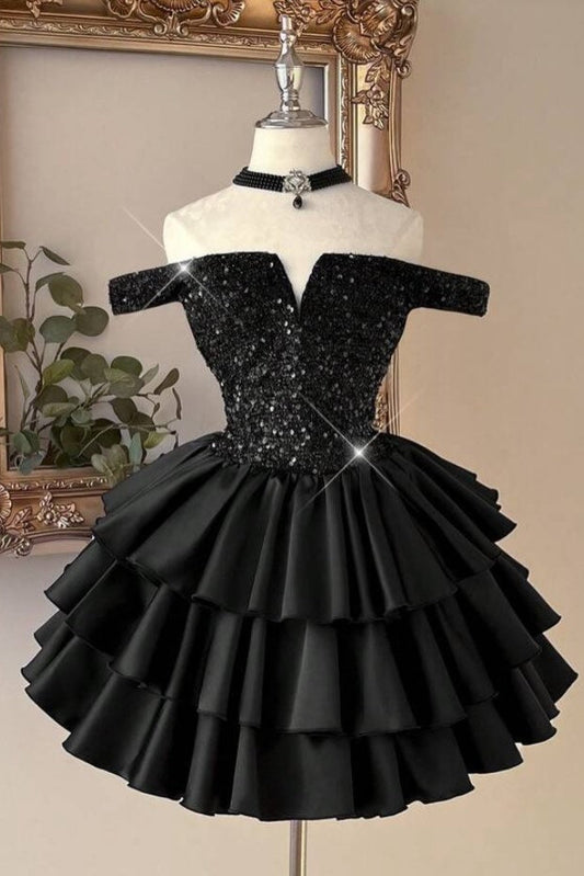 Off-the-Shoulder Sequin Tiered Ruffle Mini Dress