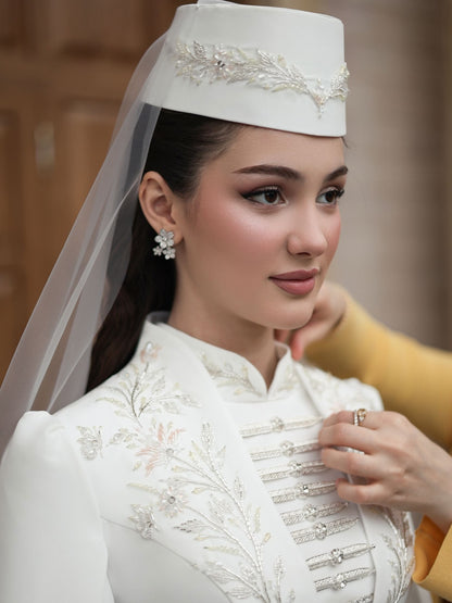 High-Neck Embroidered Bridal Gown with Cape Sleeves