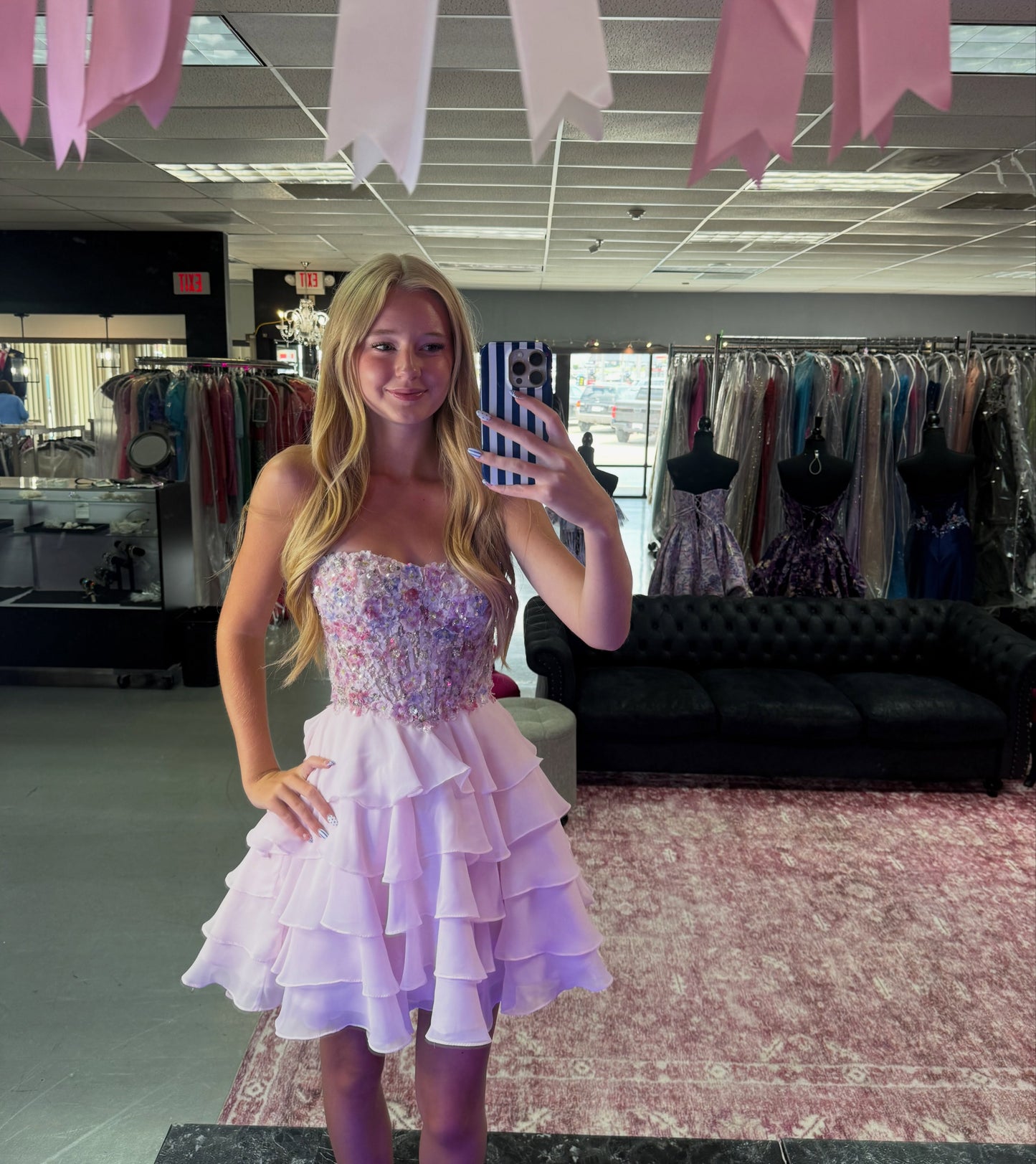 Strapless Beaded Tiered Homecoming Mini Dress
