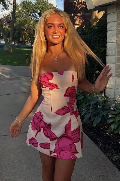 Strapless Floral Print Fit and Flare Mini Dress