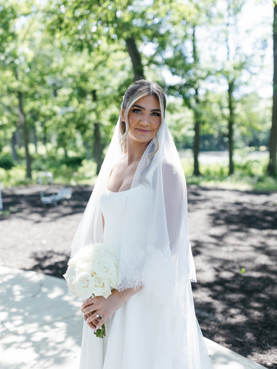 Square Neckline Satin Wedding Gown with High Slit
