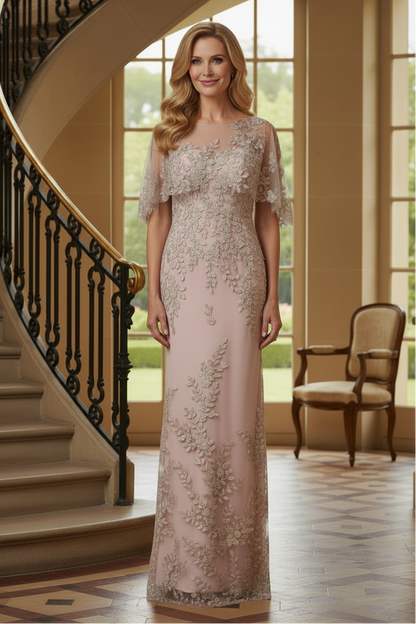 Illusion Lace Cape Sheath Evening Gown