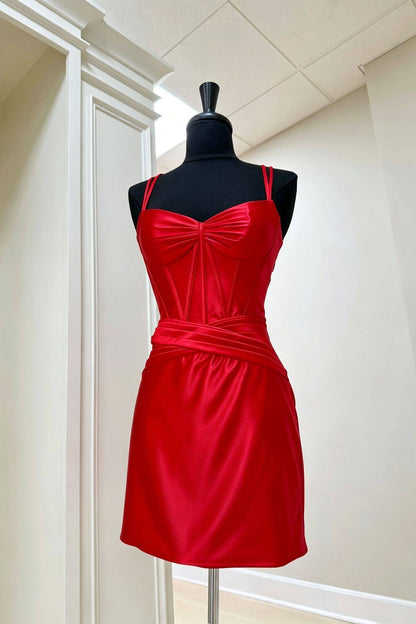 Corset Satin Mini Dress with Crisscross Back