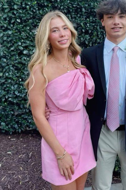 One-Shoulder Draped Bow Mini Dress