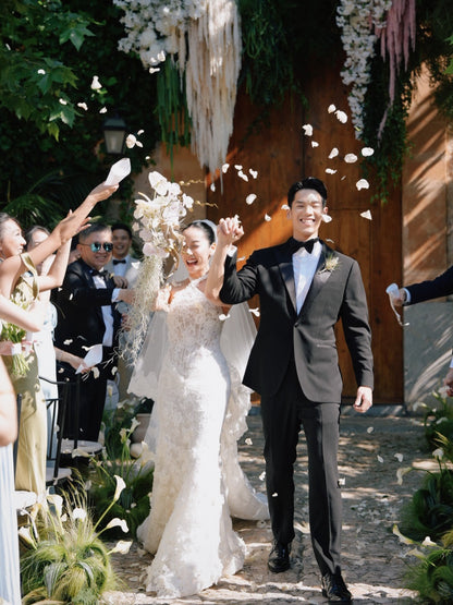 Illusion High Neck Lace Wedding Gown with Train