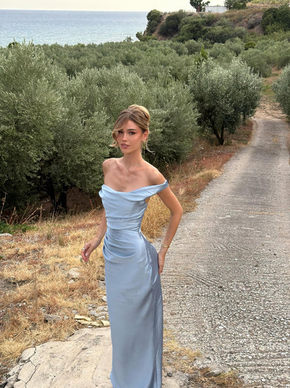 Ruched Asymmetric Maxi Dress