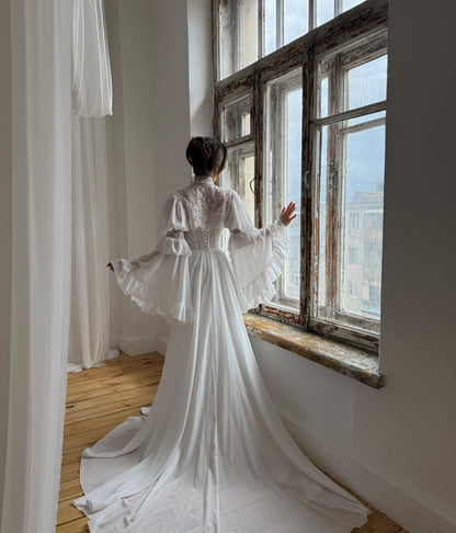 Lace Corset Wedding Dress with Bell Sleeves