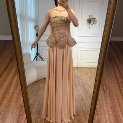 Beaded Corset Strapless A-Line Evening Gown