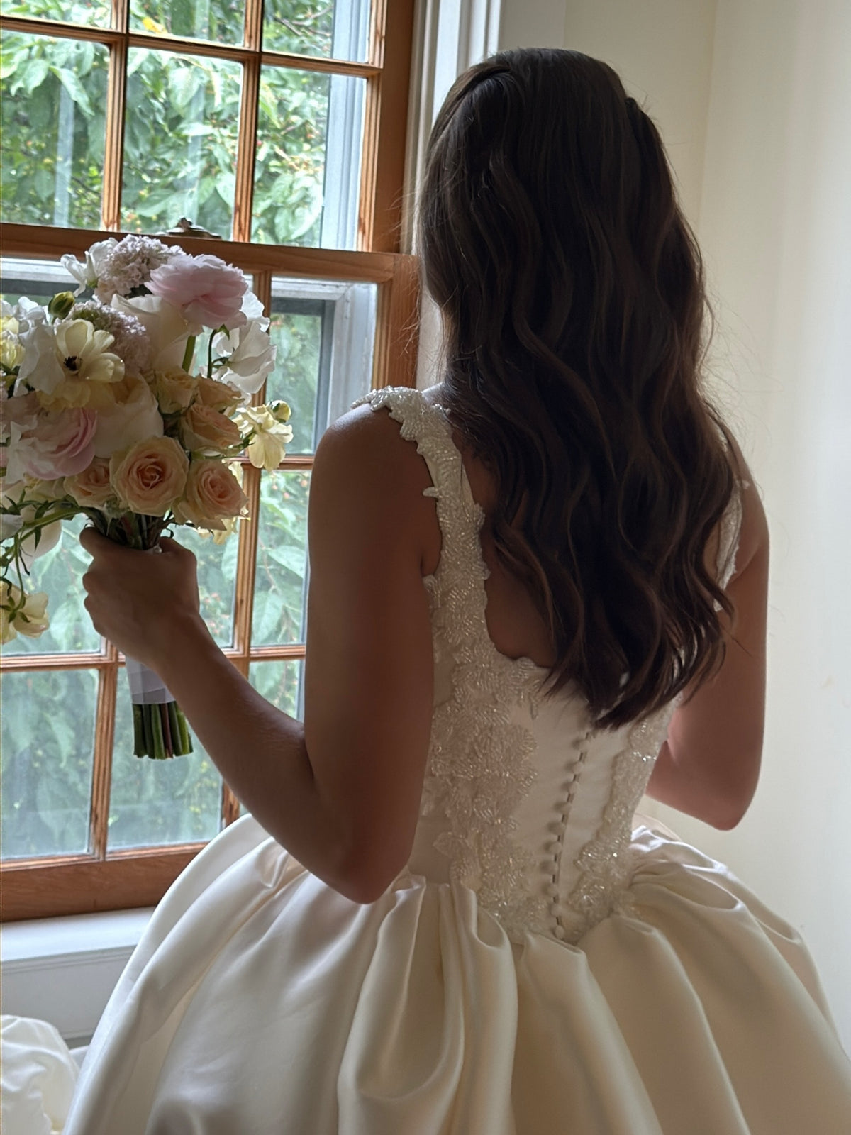 Beaded Bodice Satin Ball Gown Wedding Dress