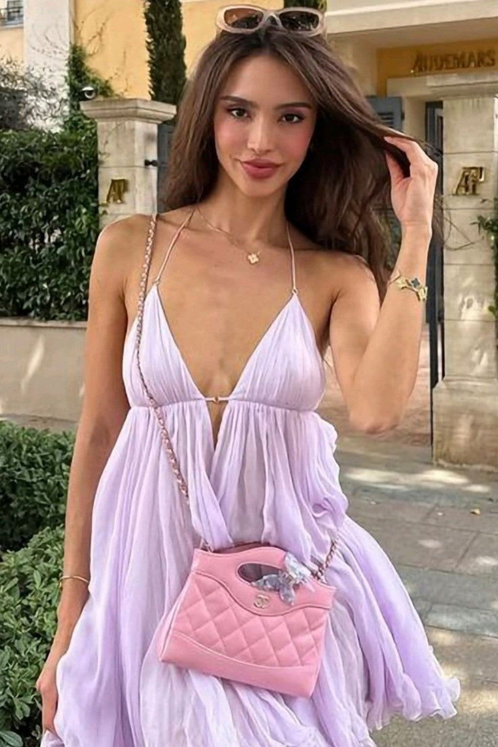 Pleated Halter Chiffon Mini Dress