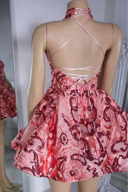 High Neck Lace-Up Sequin A-Line Homecoming Dress