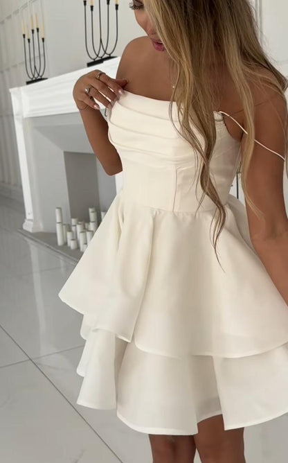 Strapless Tiered Mini Dress with Lace-Up Back