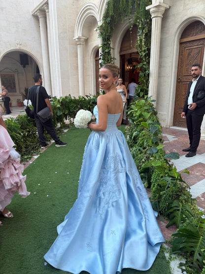 Strapless Cherub Embroidered Ball Gown