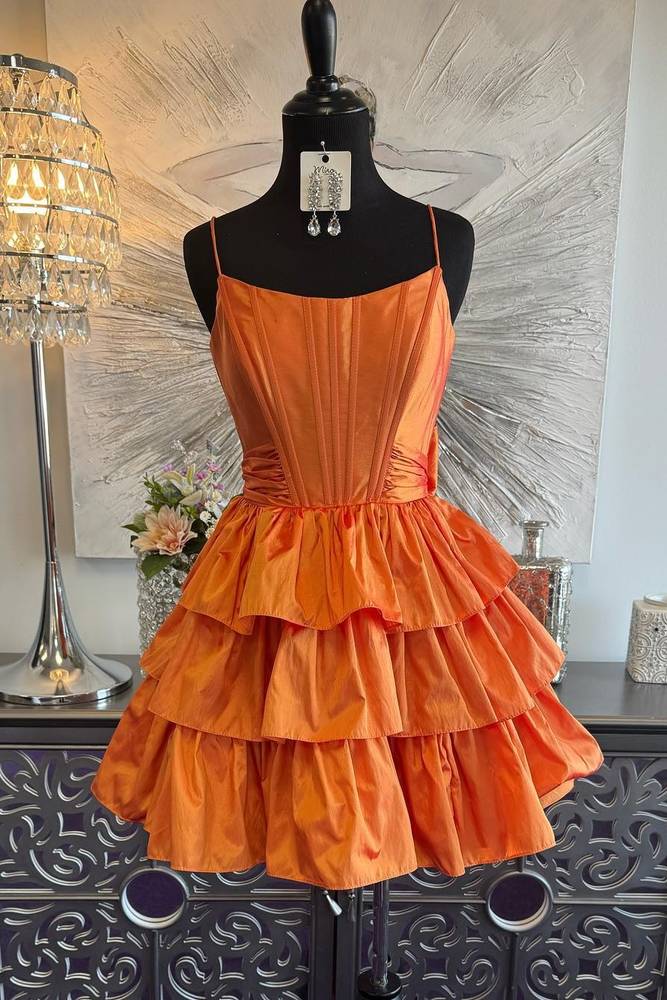 Spaghetti Strap Tiered Corset Mini Dress with Back Bow