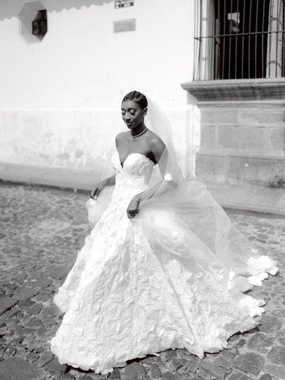 Strapless Ruffled Ball Gown Wedding Dress