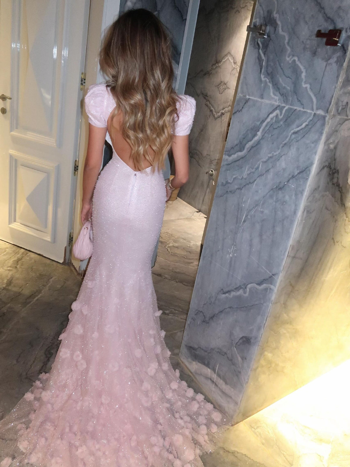 Sparkling Mermaid Gown with 3D Florals & Train
