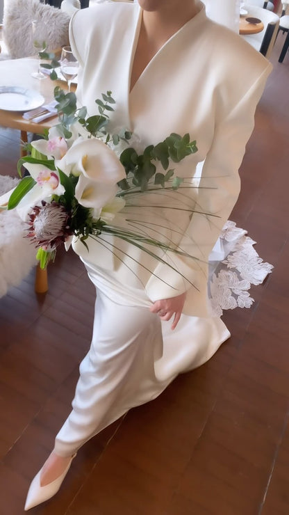 Structured Shoulder Long Sleeve Wedding Dress