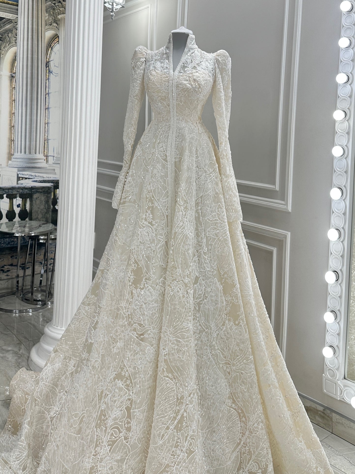 Elegant High Neck A-Line Lace Wedding Gown