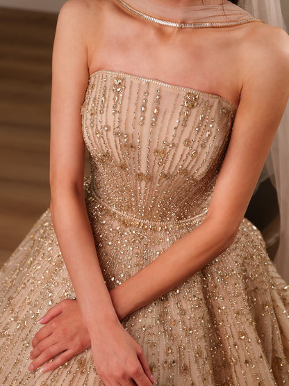 Strapless Beaded Tulle Ball Gown Wedding Dress
