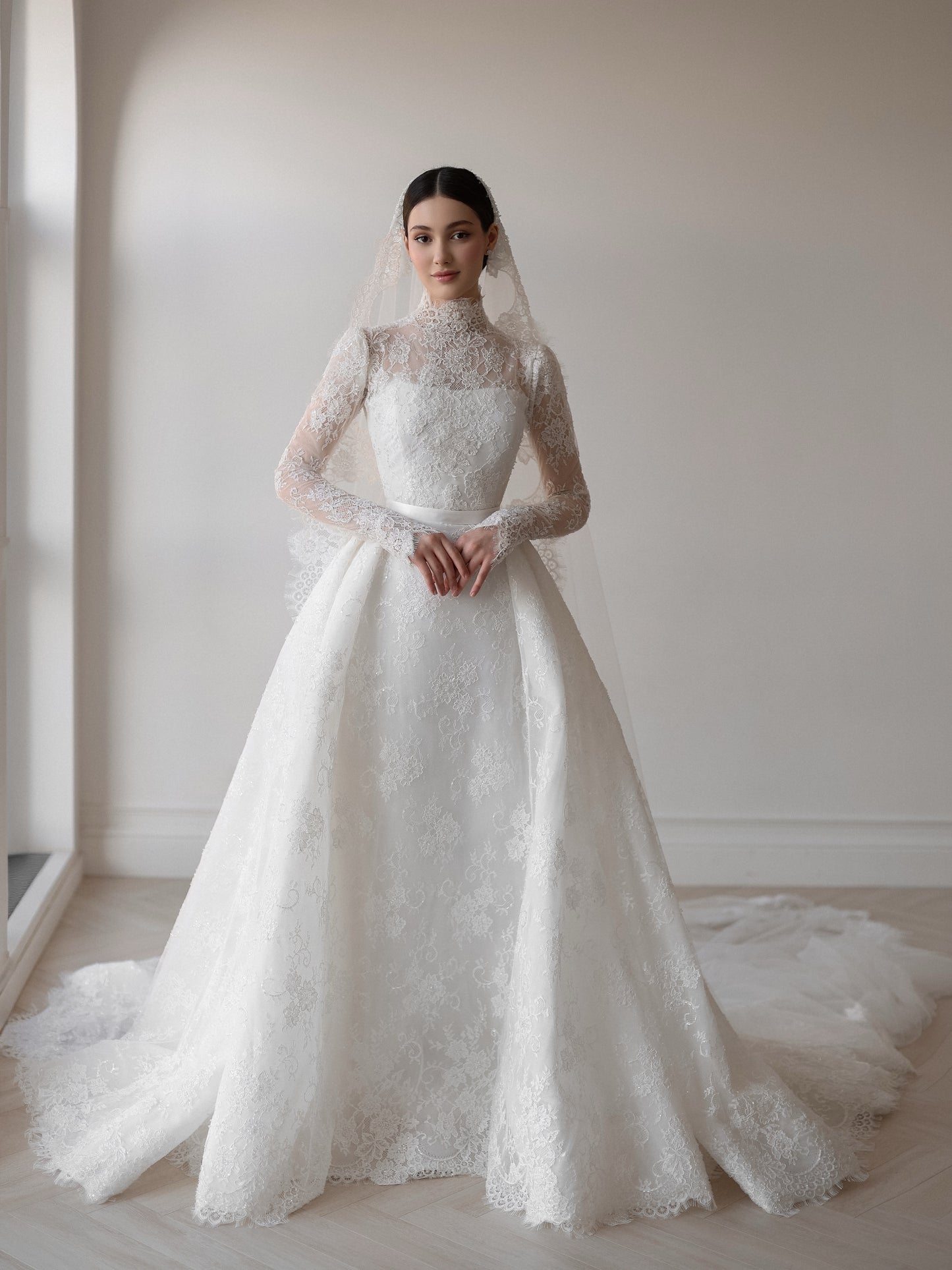 Romantic Lace High Neck Ball Gown Wedding Dress