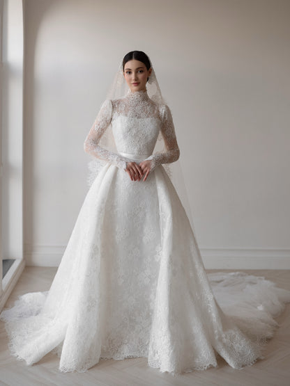 Romantic Lace High Neck Ball Gown Wedding Dress