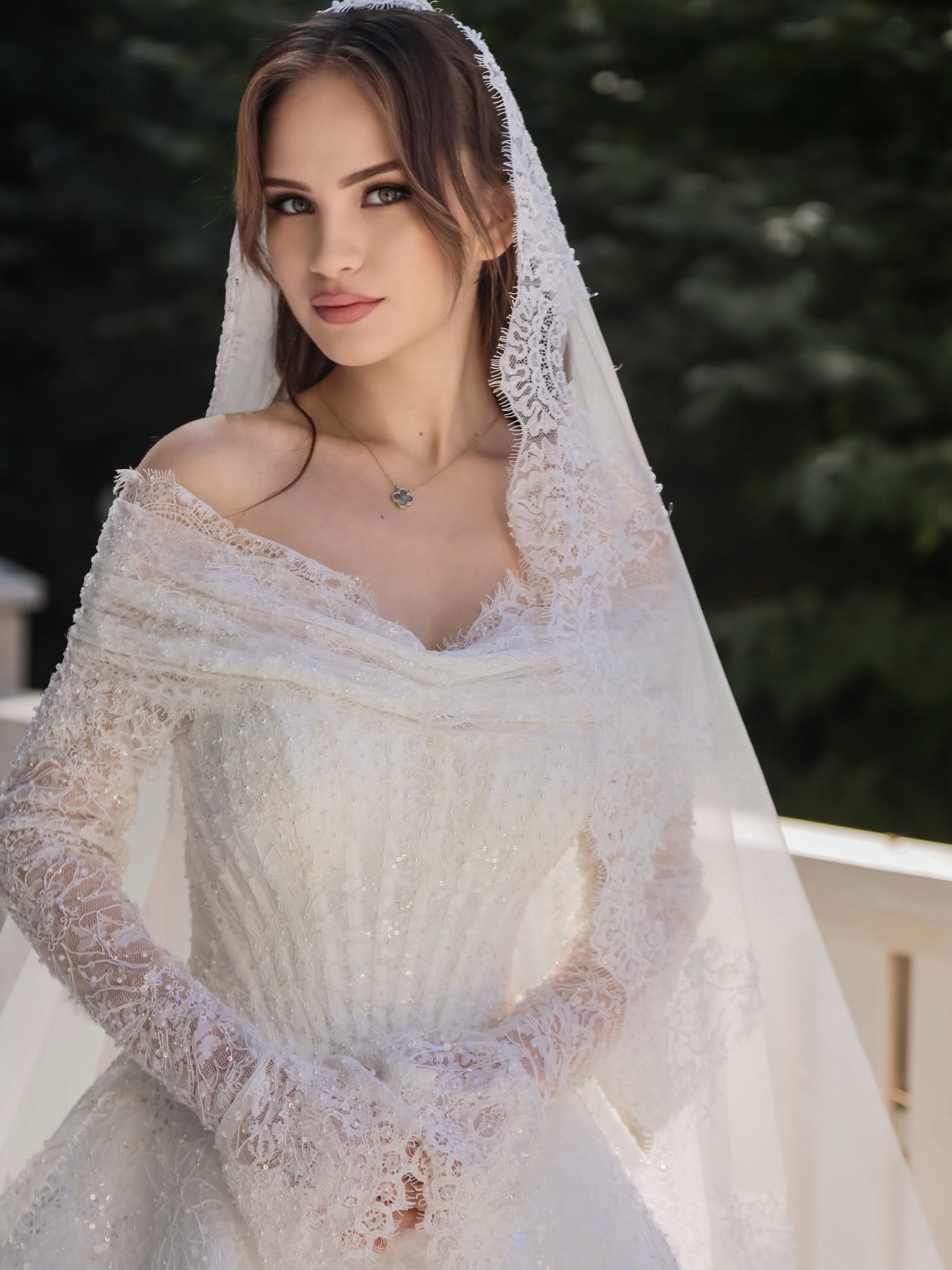 Off-the-Shoulder Long Sleeve Lace Ball Gown