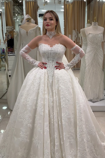 Lace Corset Ball Gown Wedding Dress with Sleeves