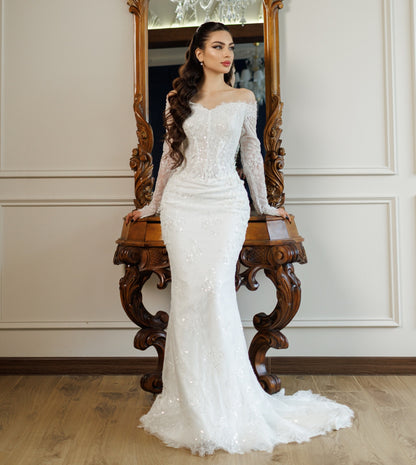 Off-the-Shoulder Lace Mermaid Wedding Dress