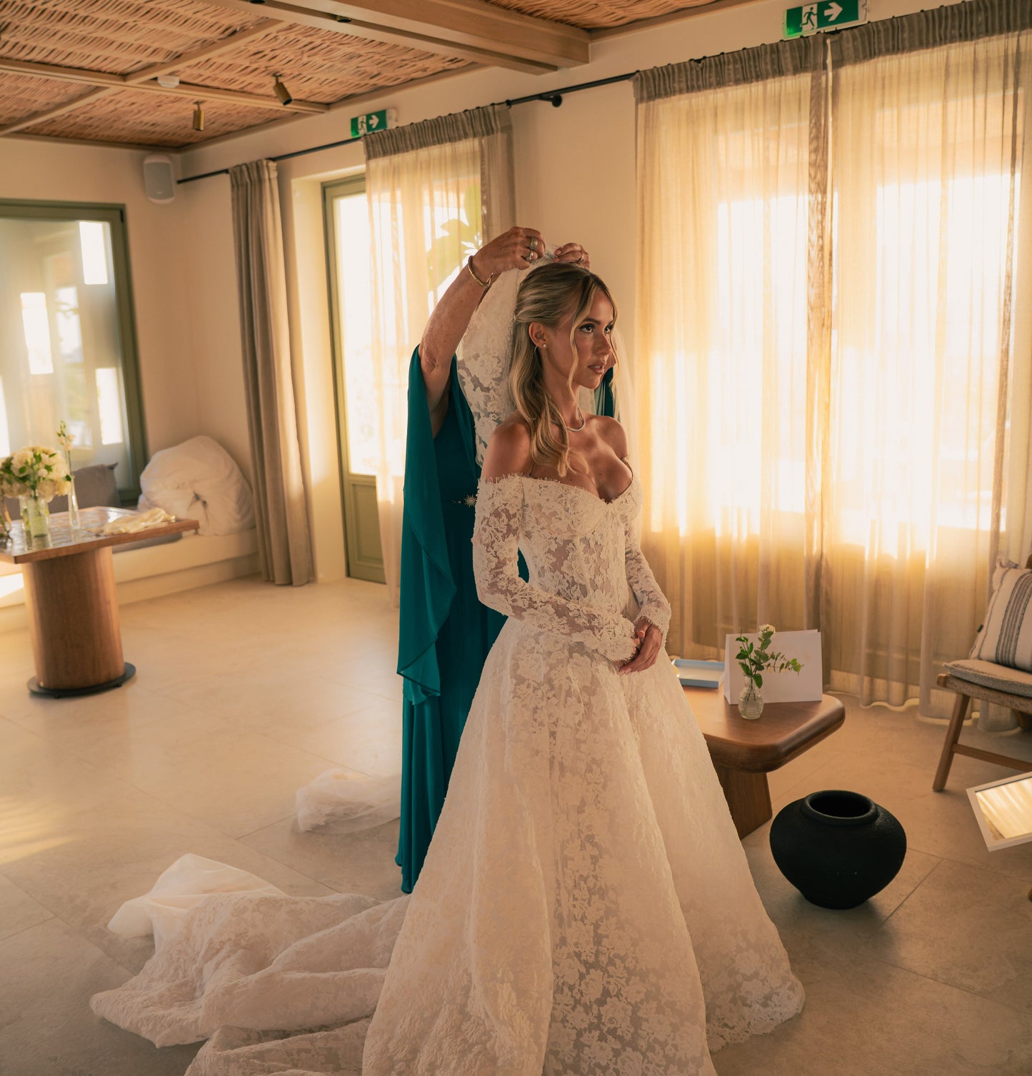 Off-the-Shoulder Long Sleeve Lace Wedding Dress