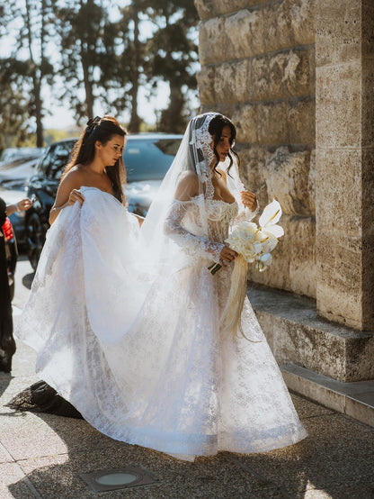 Corset Lace A-Line Wedding Dress with Pearl Beading