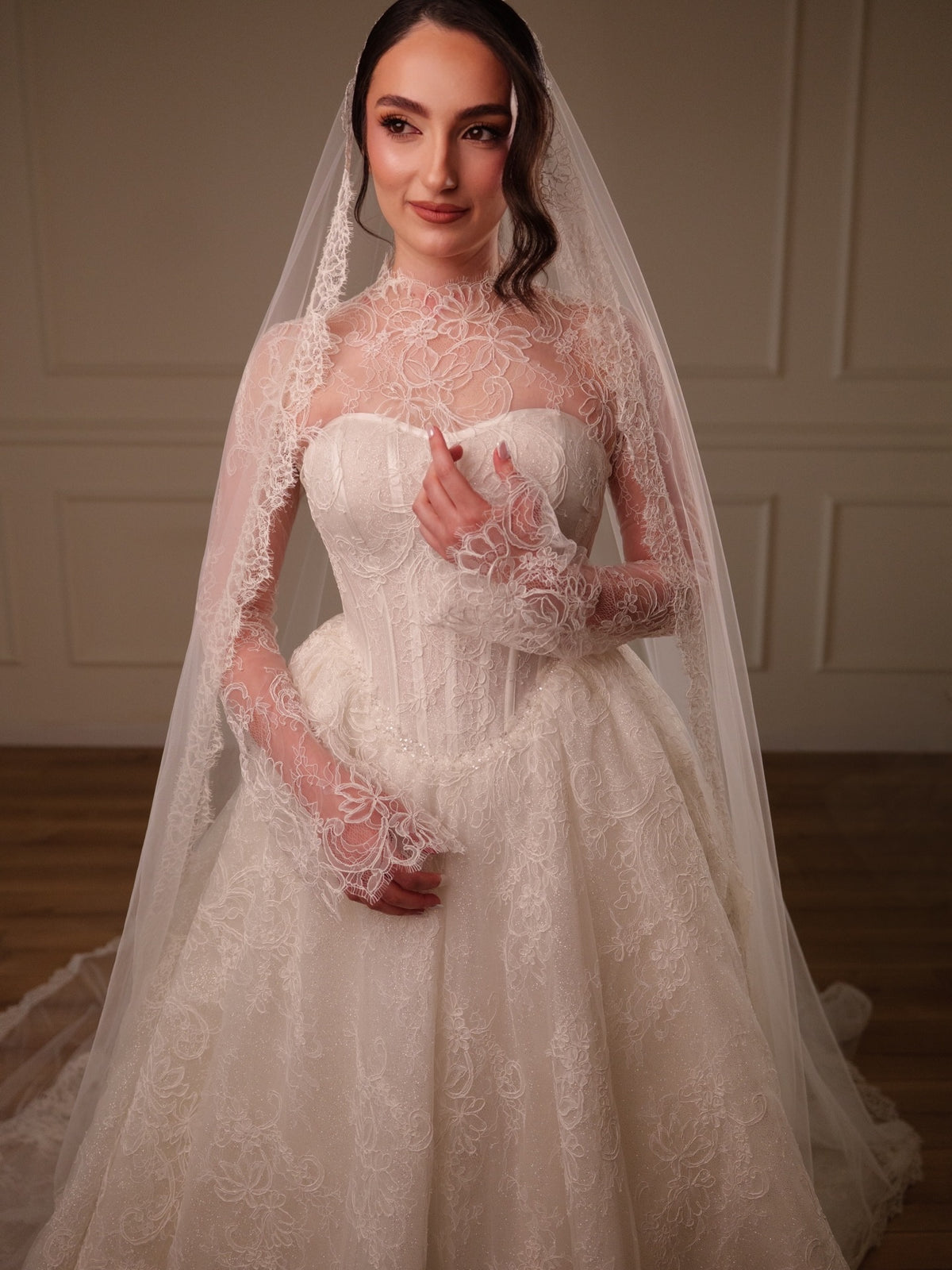 Lace High Neck Corset Ball Gown Wedding Dress