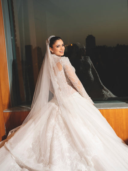 High-Neck Lace Ball Gown Wedding Dress