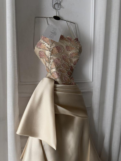 Strapless Beaded Satin Mermaid Evening Gown