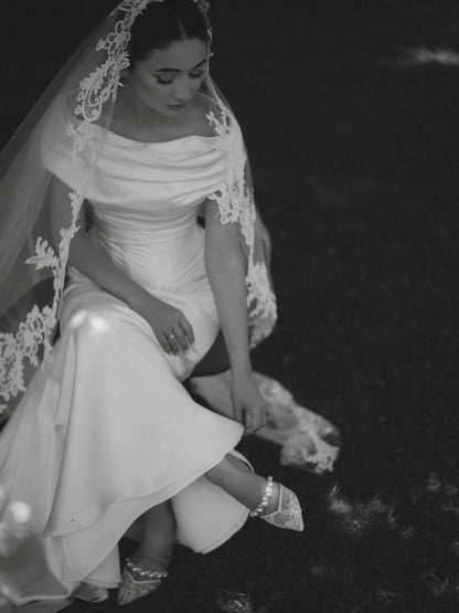 Off-the-Shoulder Satin Wedding Dress