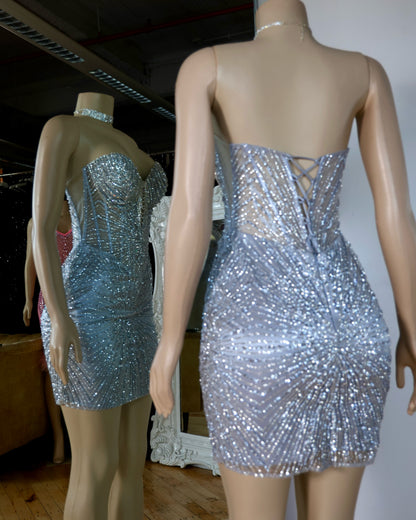 Crystal Embellished Strapless Corset Mini Dress
