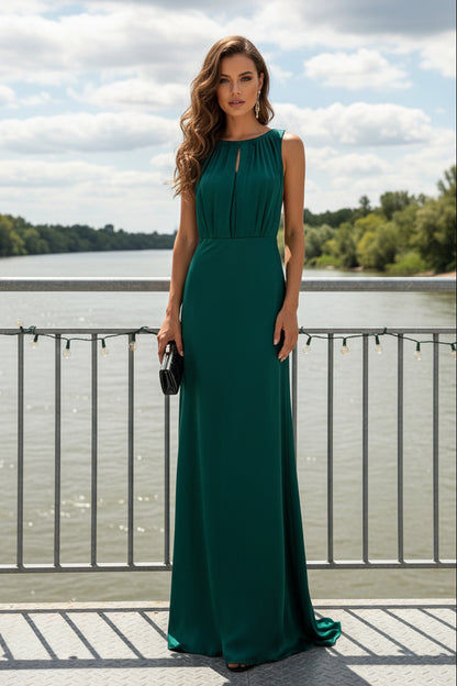 Sleeveless Keyhole Maxi Dress with Ruched Bodice
