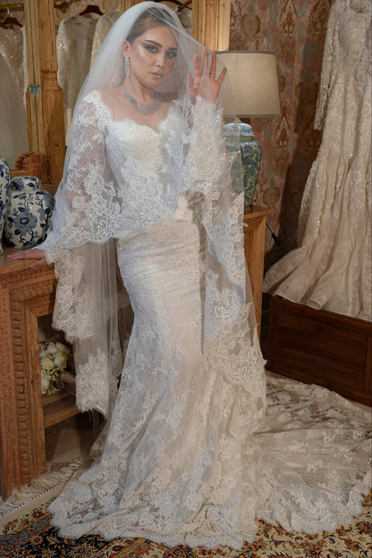 Lace Sweetheart Long Sleeve Mermaid Wedding Dress
