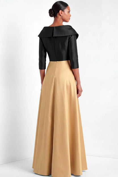 Collared A-Line Gown with 3/4 Sleeves