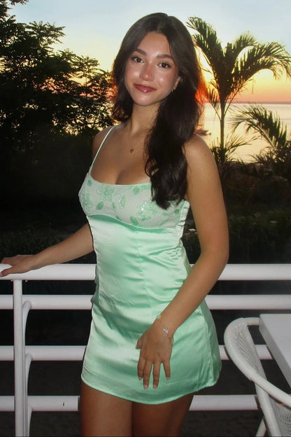 Satin Slip Mini Dress with Embroidered Bust