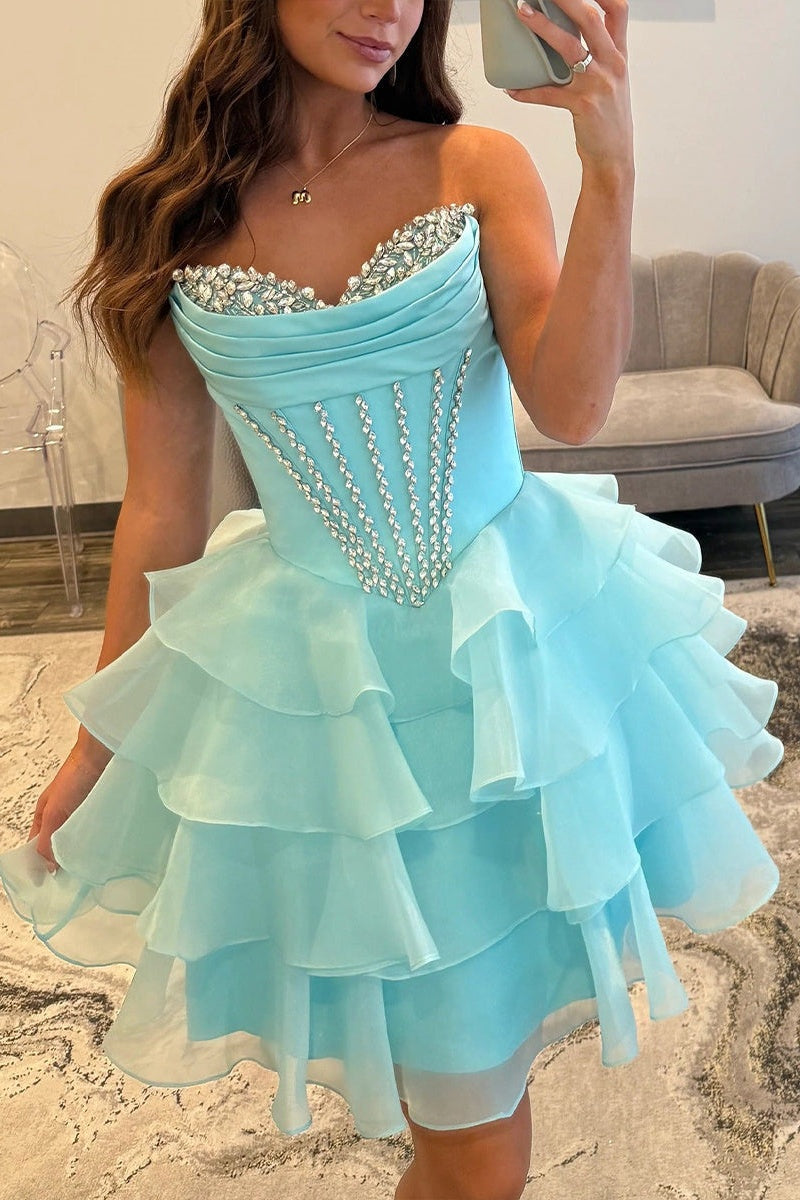 Strapless Corset Tiered Ruffle Homecoming Dress