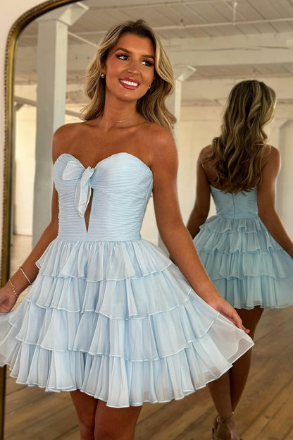 Strapless Sweetheart Tiered Ruffled Mini Dress