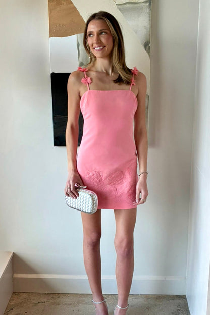 3D Flower Strap Square Neck Mini Slip Dress